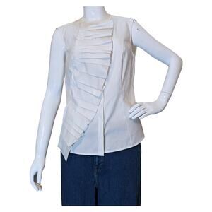 Carlisle White Ruffle Pleated Sleeveless Blouse Top US 8